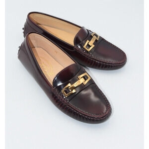 TOD'S Gommino Burgundy Patent Leather Driving Loafers Moccasins Women's 6/36